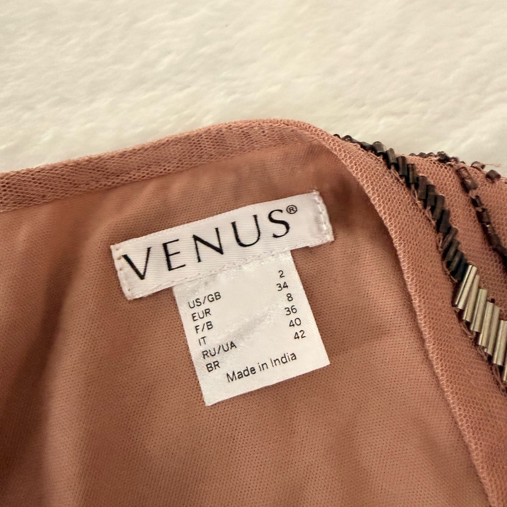 New Venus Dusty Rose Colored One Shoulder Intricate Beading Sheer Evening Gown 2 - Picture 10 of 10
